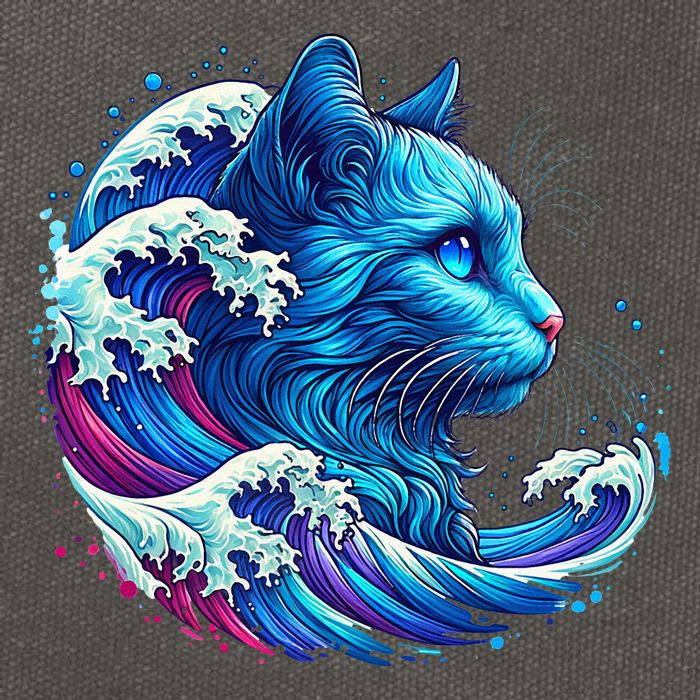 Blue Cat Wave Illustrations Cotton Canvas Backpack