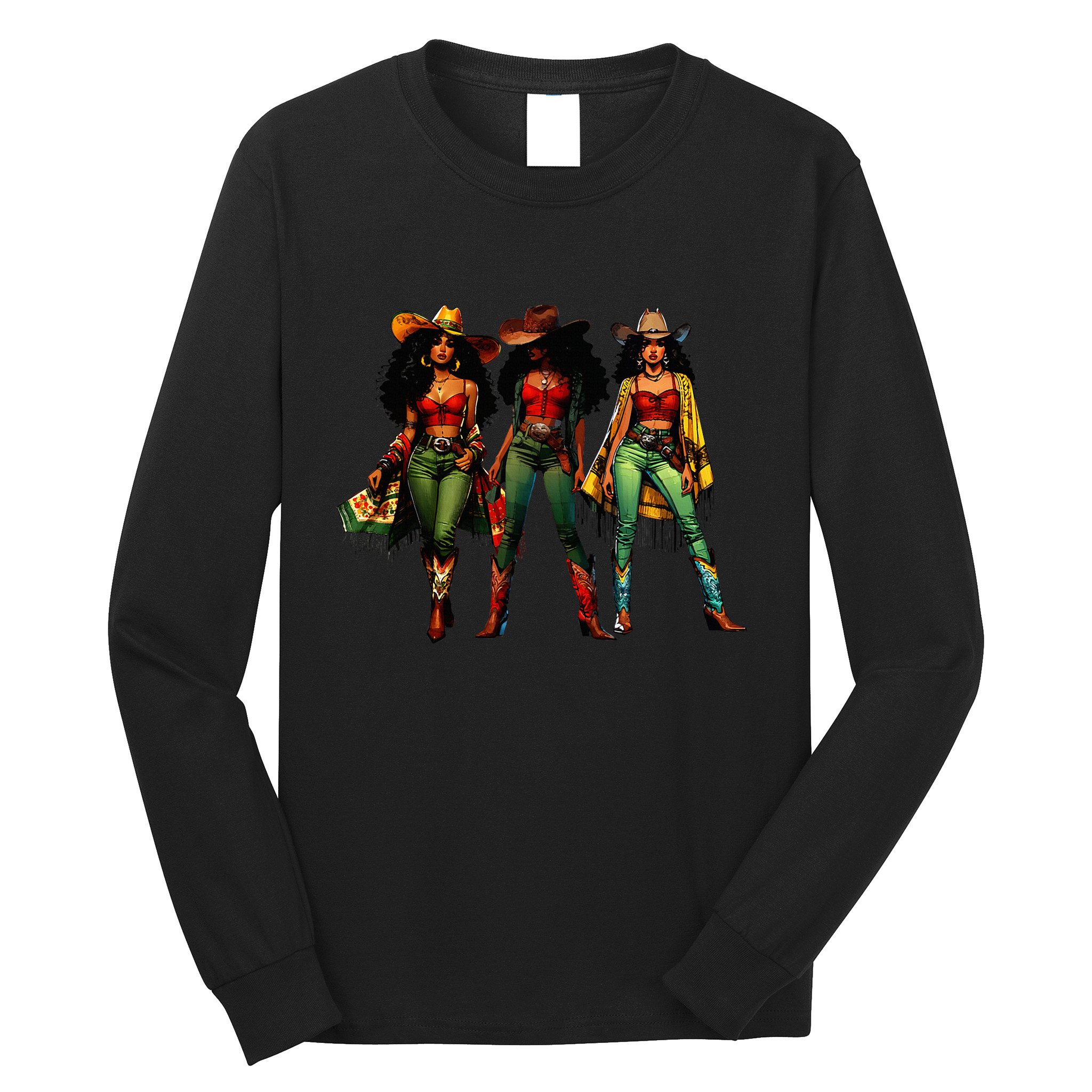 Black Cowgirl Western Rodeo Melanin Juneteenth Freedom Texas Long Sleeve Shirt