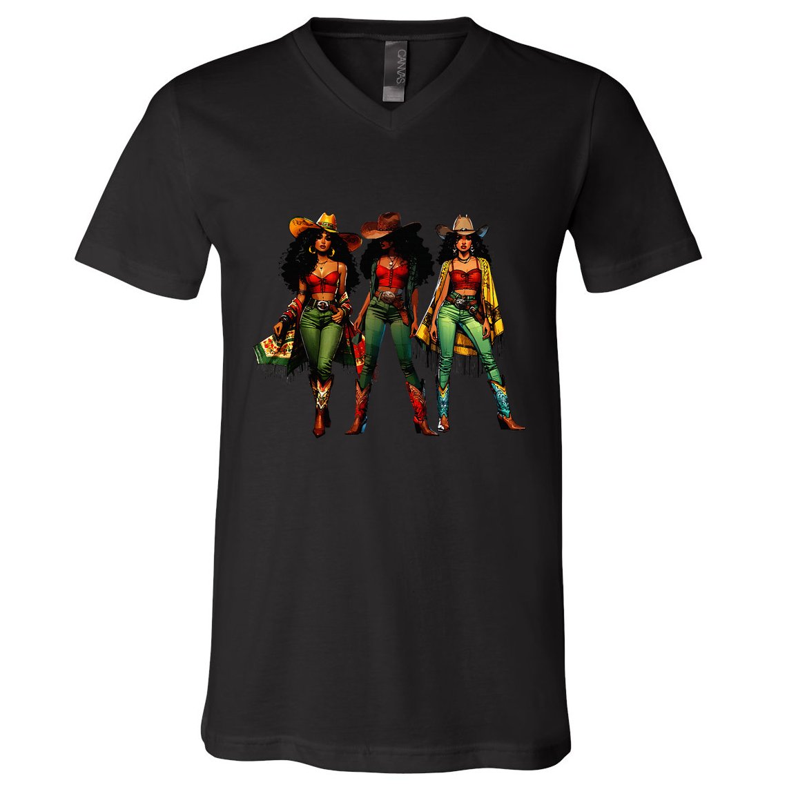 Black Cowgirl Western Rodeo Melanin Juneteenth Freedom Texas V-Neck T-Shirt