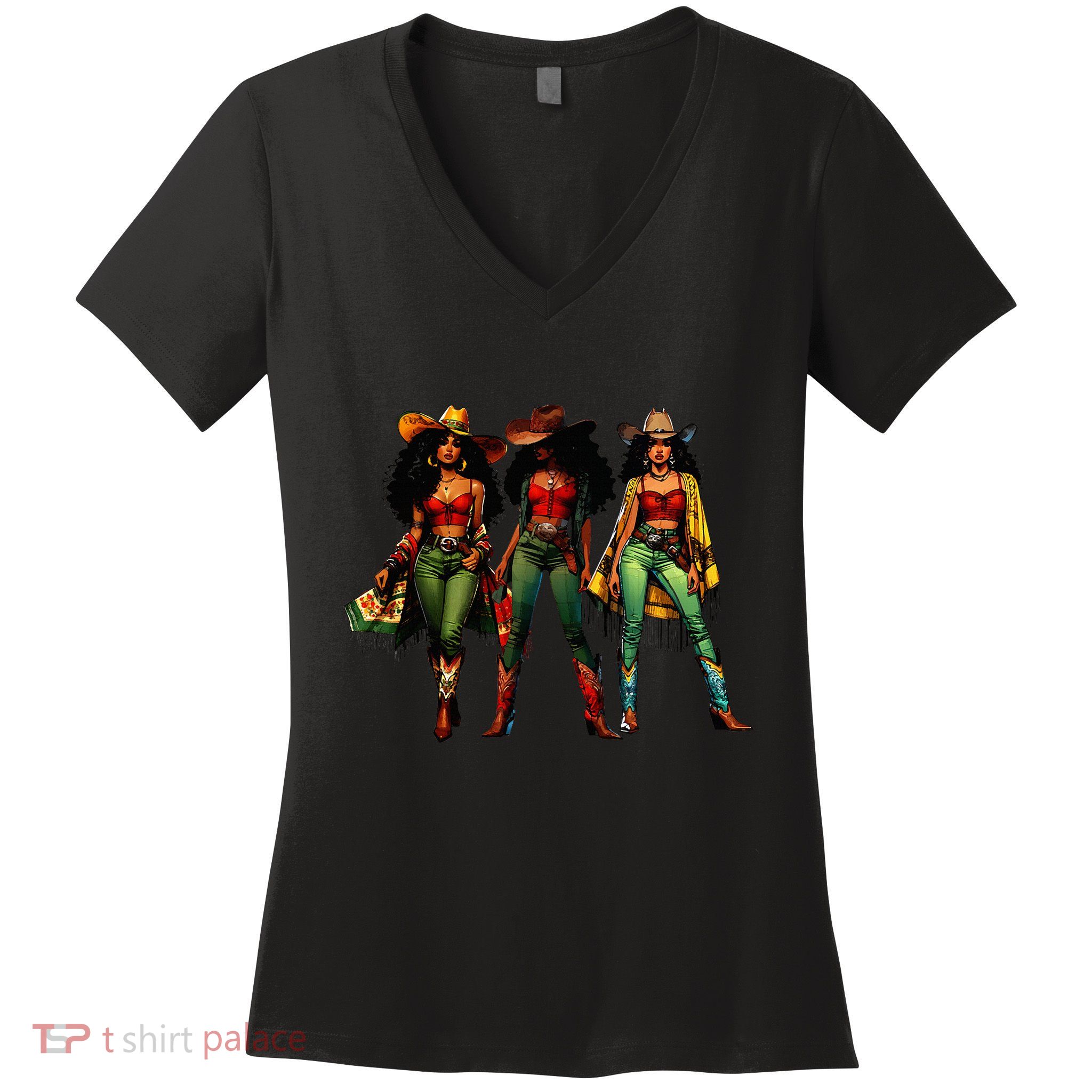 Black Cowgirl Western Rodeo Melanin Juneteenth Freedom Texas Women's V-Neck T-Shirt