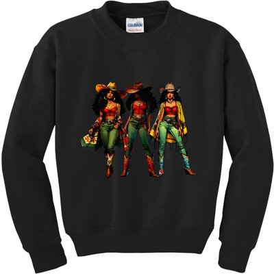 Black Cowgirl Western Rodeo Melanin Juneteenth Freedom Texas Kids Sweatshirt