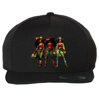 Black Cowgirl Western Rodeo Melanin Juneteenth Freedom Texas Wool Snapback Cap