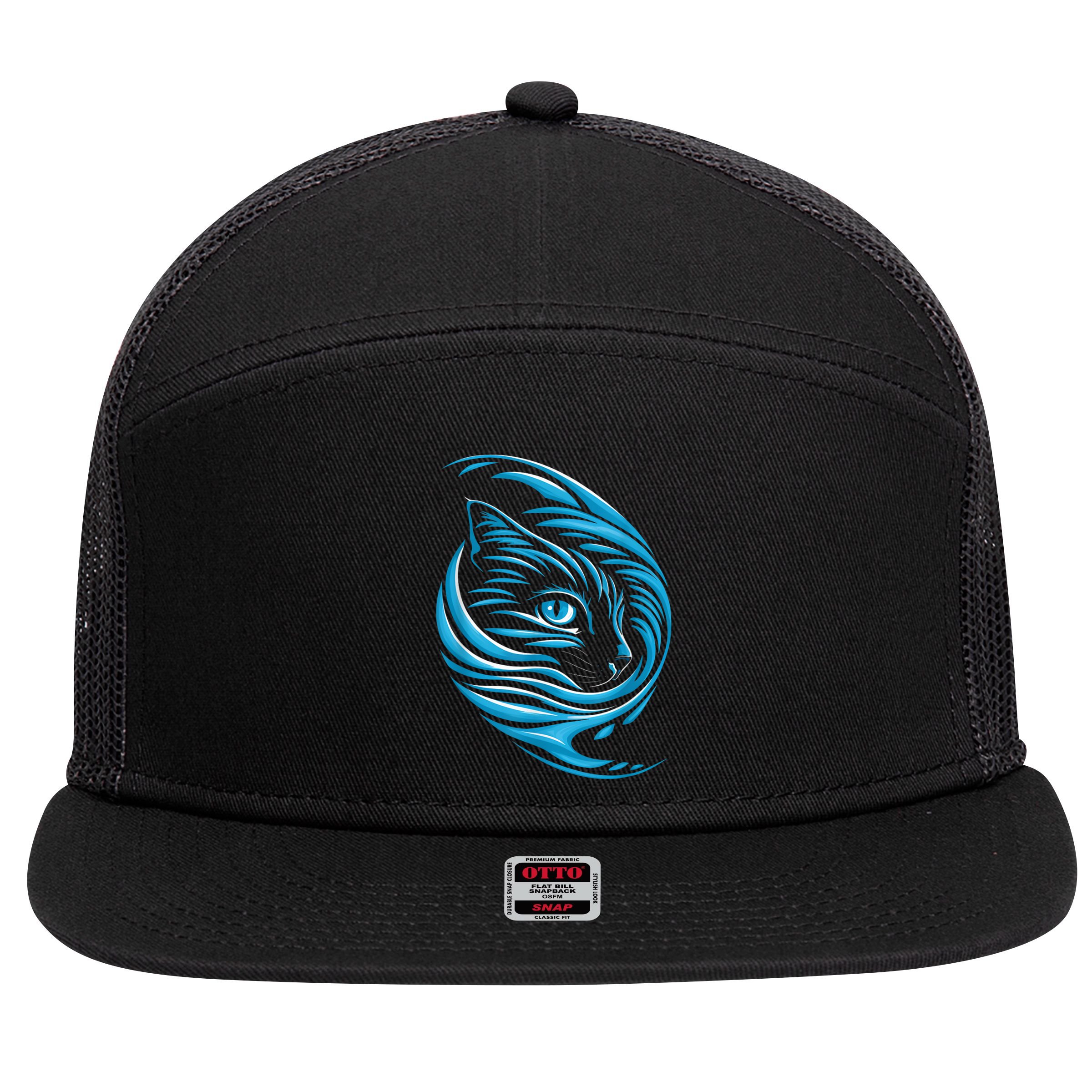 Blue Cat Wave 7 Panel Mesh Trucker Snapback Hat