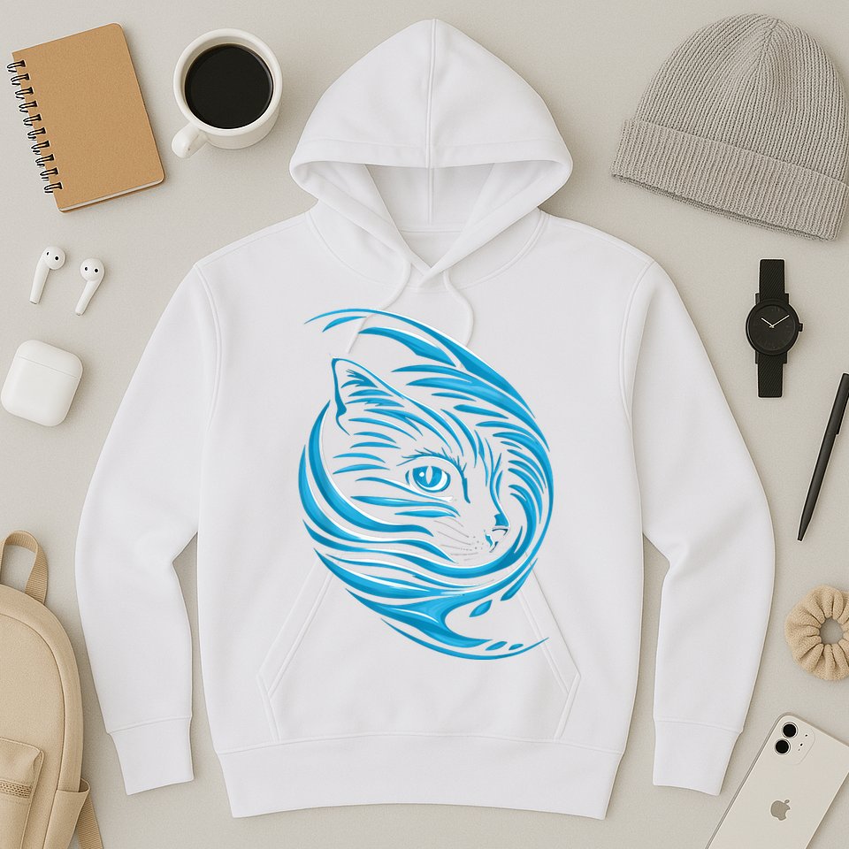 Blue Cat Wave Hoodie