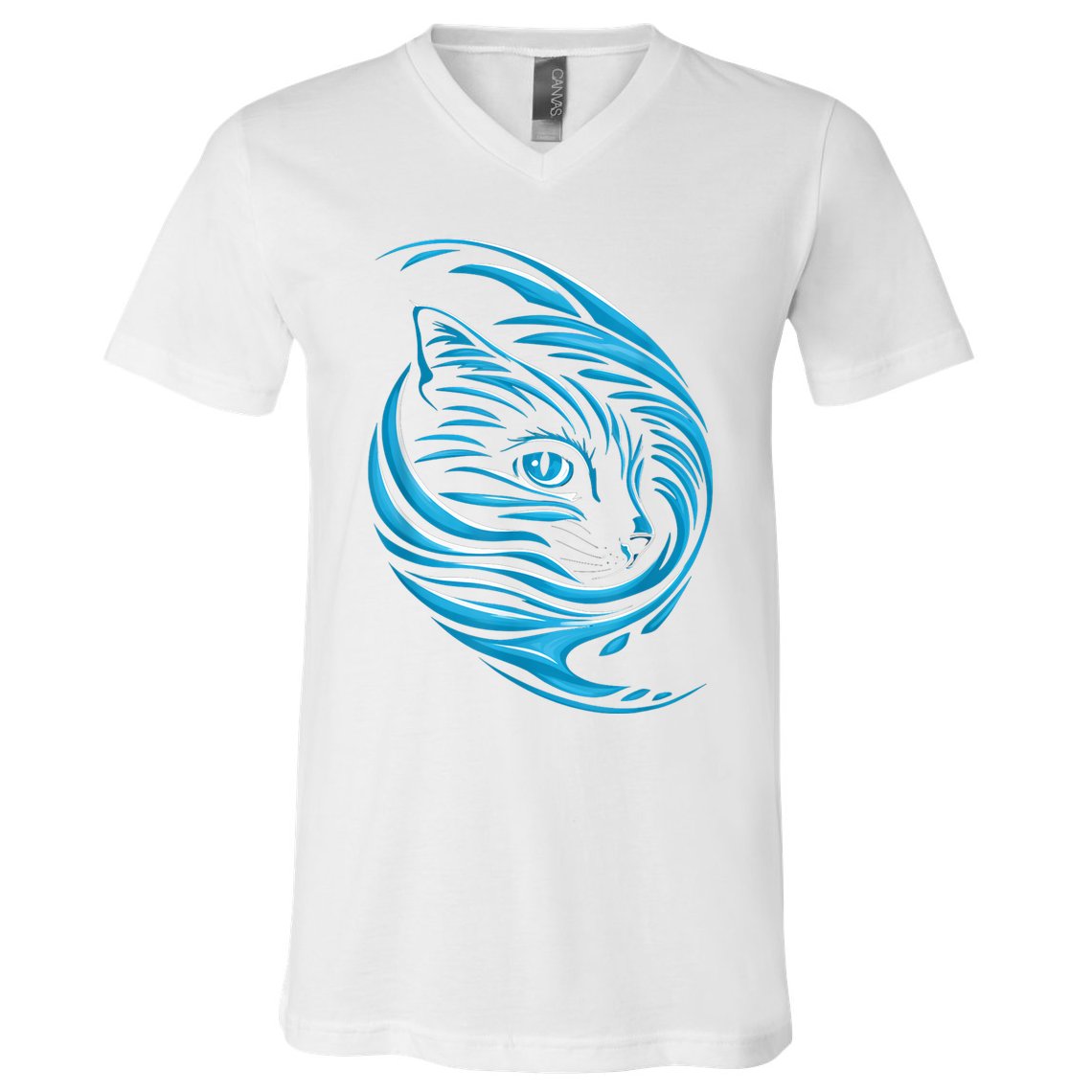 Blue Cat Wave V-Neck T-Shirt