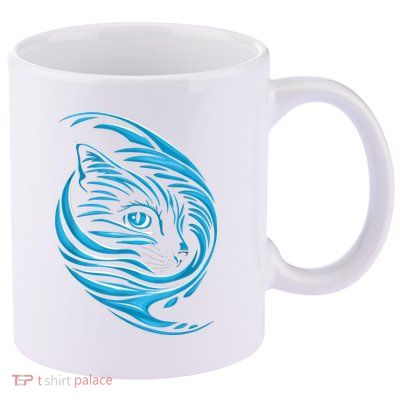 Blue Cat Wave 11oz C Handle Ceramic Mug