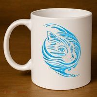 Blue Cat Wave 11oz C Handle Ceramic Mug