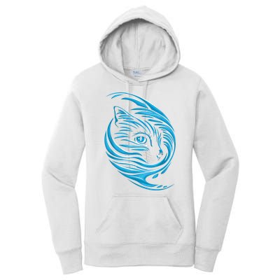 Blue Cat Wave Women's Pullover Hoodie