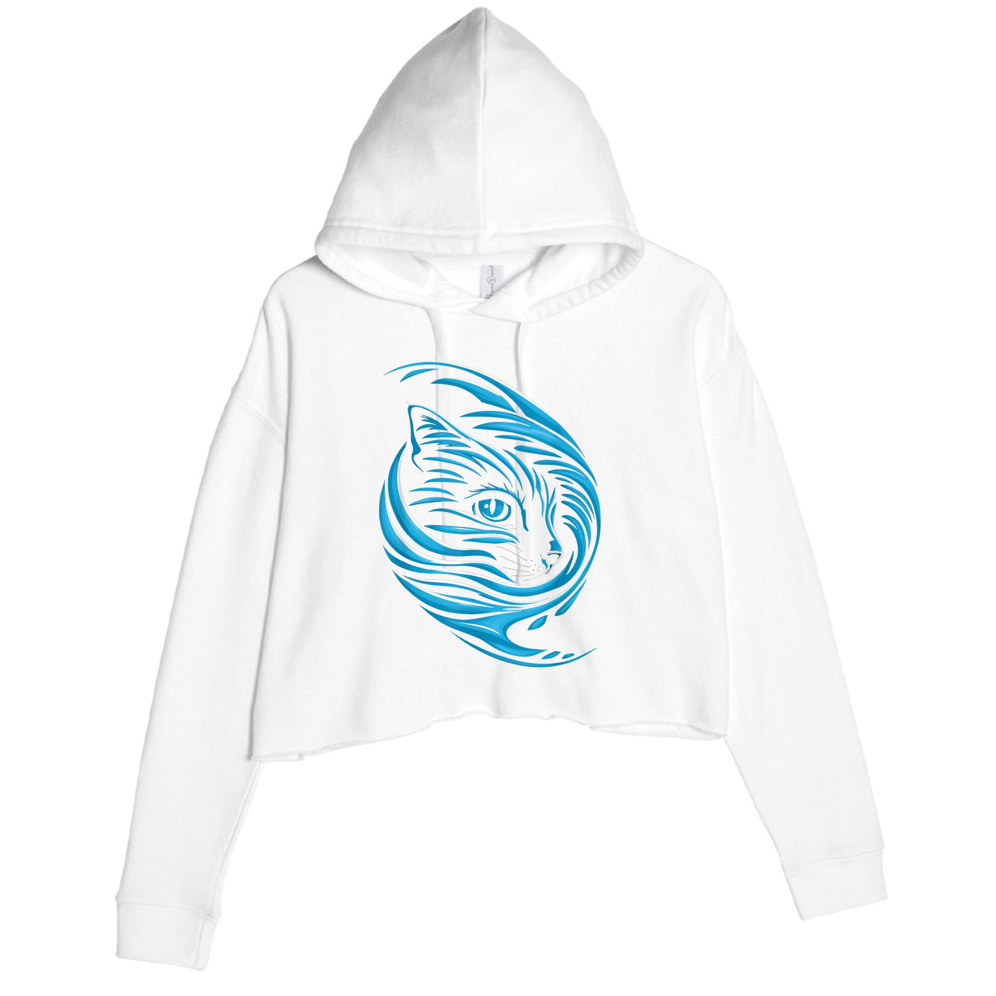 Blue Cat Wave Crop Fleece Hoodie