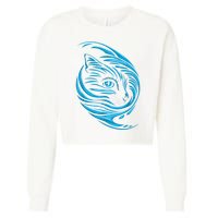 Blue Cat Wave Cropped Pullover Crew