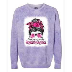 Breast Cancer Warriors Messy Bun Pink Ribbon Unbreakable Funny Gift Colorblast Crewneck Sweatshirt