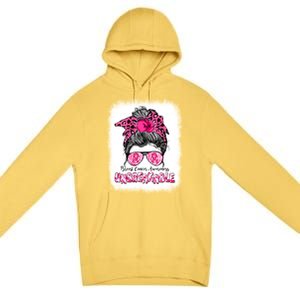 Breast Cancer Warriors Messy Bun Pink Ribbon Unbreakable Funny Gift Premium Pullover Hoodie