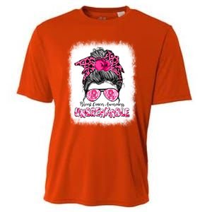 Breast Cancer Warriors Messy Bun Pink Ribbon Unbreakable Funny Gift Cooling Performance Crew T-Shirt