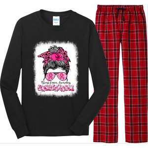 Breast Cancer Warriors Messy Bun Pink Ribbon Unbreakable Funny Gift Long Sleeve Pajama Set