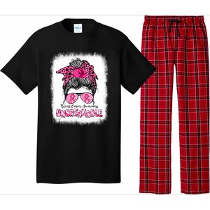 Breast Cancer Warriors Messy Bun Pink Ribbon Unbreakable Funny Gift Pajama Set