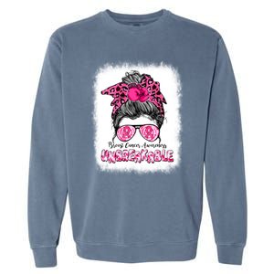 Breast Cancer Warriors Messy Bun Pink Ribbon Unbreakable Funny Gift Garment-Dyed Sweatshirt