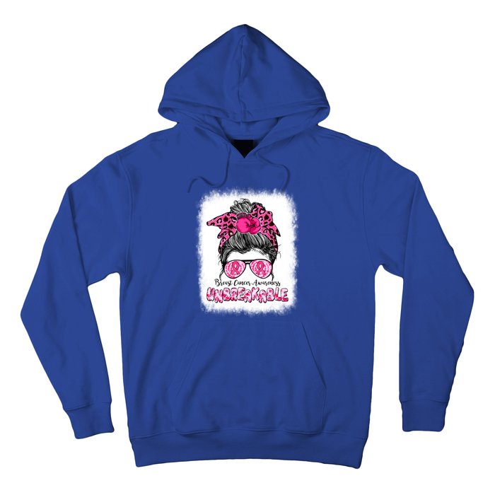 Breast Cancer Warriors Messy Bun Pink Ribbon Unbreakable Funny Gift Hoodie