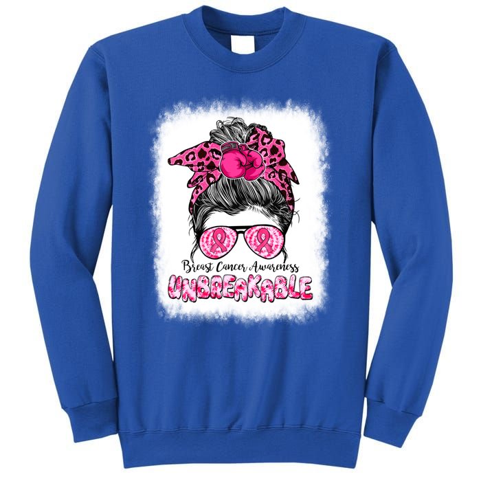 Breast Cancer Warriors Messy Bun Pink Ribbon Unbreakable Funny Gift Sweatshirt