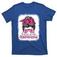 Breast Cancer Warriors Messy Bun Pink Ribbon Unbreakable Funny Gift T-Shirt