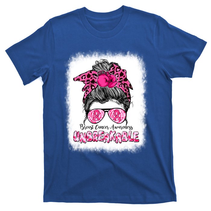 Breast Cancer Warriors Messy Bun Pink Ribbon Unbreakable Funny Gift T-Shirt