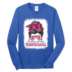 Breast Cancer Warriors Messy Bun Pink Ribbon Unbreakable Funny Gift Tall Long Sleeve T-Shirt