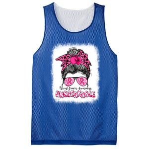 Breast Cancer Warriors Messy Bun Pink Ribbon Unbreakable Funny Gift Mesh Reversible Basketball Jersey Tank