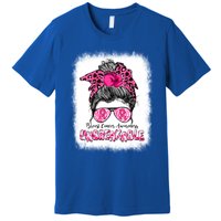 Breast Cancer Warriors Messy Bun Pink Ribbon Unbreakable Funny Gift Premium T-Shirt