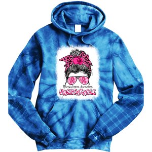 Breast Cancer Warriors Messy Bun Pink Ribbon Unbreakable Funny Gift Tie Dye Hoodie