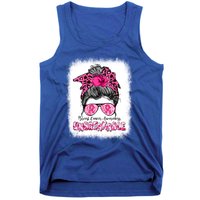 Breast Cancer Warriors Messy Bun Pink Ribbon Unbreakable Funny Gift Tank Top