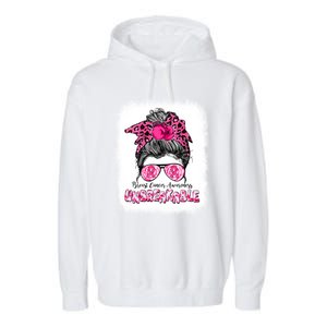 Breast Cancer Warriors Messy Bun Pink Ribbon Unbreakable Funny Gift Garment-Dyed Fleece Hoodie