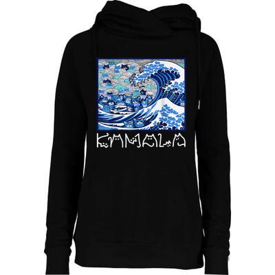 Blue Cats Wave For Kamala Funny Gift Womens Funnel Neck Pullover Hood