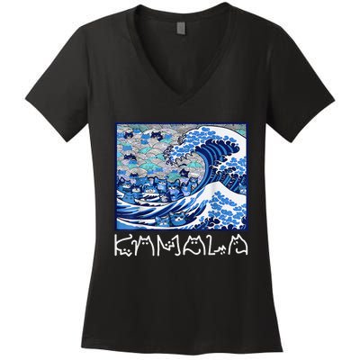 Blue Cats Wave For Kamala Funny Gift Women's V-Neck T-Shirt