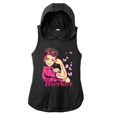 Breast Cancer Warrior Rosie Riveter Pink Ribbon Unbreakable Ladies PosiCharge Tri-Blend Wicking Draft Hoodie Tank