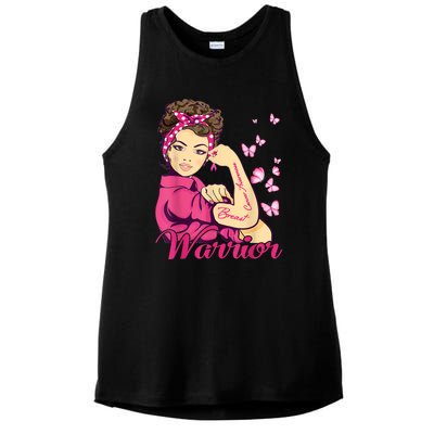 Breast Cancer Warrior Rosie Riveter Pink Ribbon Unbreakable Ladies PosiCharge Tri-Blend Wicking Tank