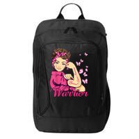 Breast Cancer Warrior Rosie Riveter Pink Ribbon Unbreakable City Backpack