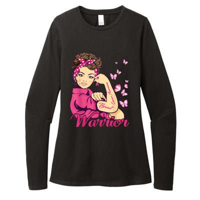 Breast Cancer Warrior Rosie Riveter Pink Ribbon Unbreakable Womens CVC Long Sleeve Shirt