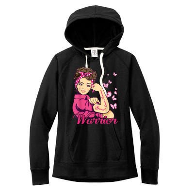 Breast Cancer Warrior Rosie Riveter Pink Ribbon Unbreakable Women's Fleece Hoodie