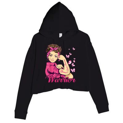 Breast Cancer Warrior Rosie Riveter Pink Ribbon Unbreakable Crop Fleece Hoodie