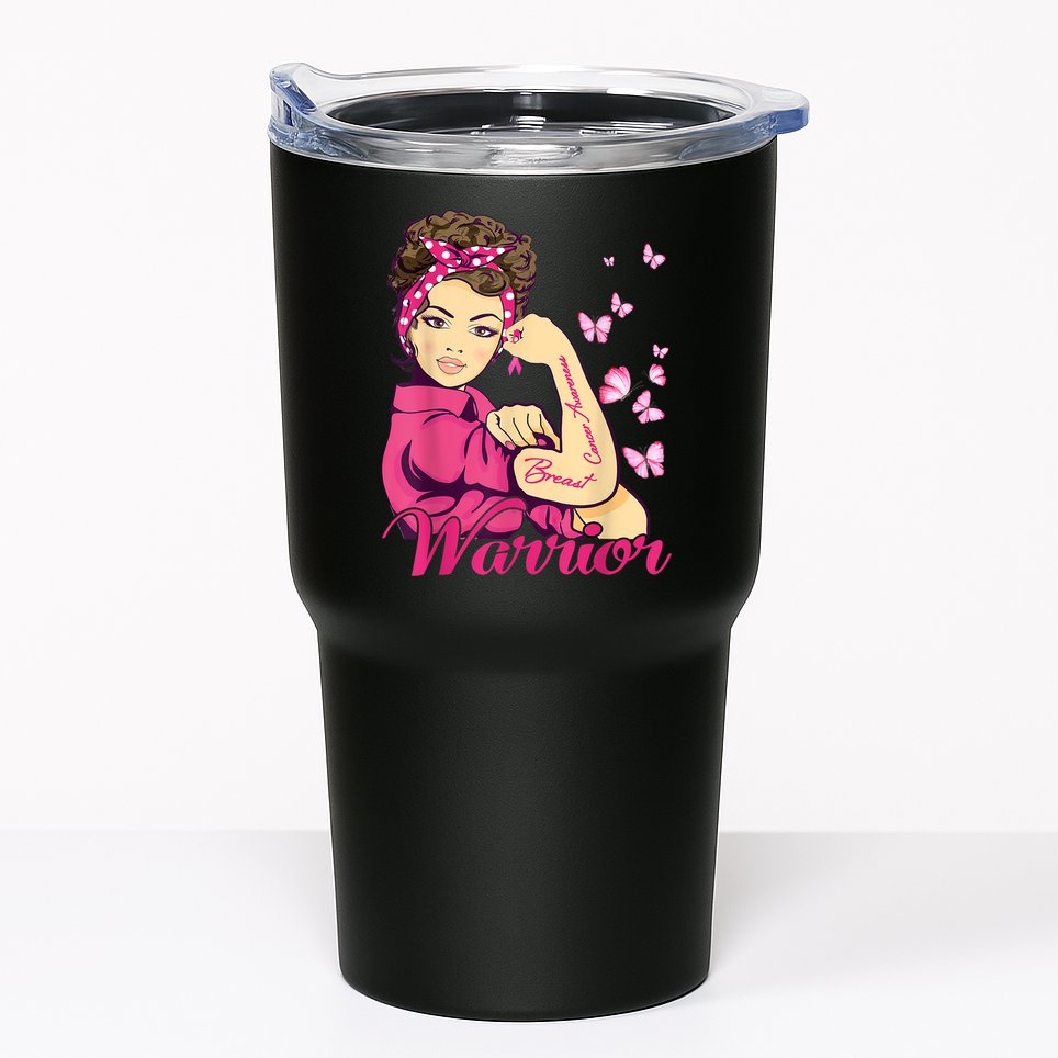 Breast Cancer Warrior Rosie Riveter Pink Ribbon Unbreakable Tumbler