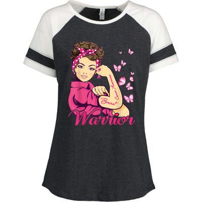 Breast Cancer Warrior Rosie Riveter Pink Ribbon Unbreakable Enza Ladies Jersey Colorblock Tee