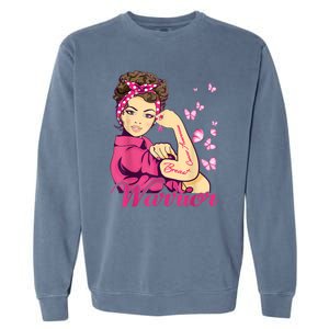 Breast Cancer Warrior Rosie Riveter Pink Ribbon Unbreakable Garment-Dyed Sweatshirt