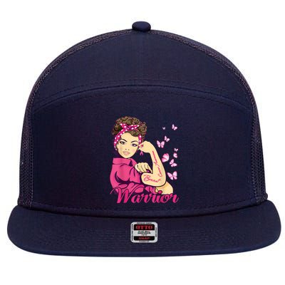 Breast Cancer Warrior Rosie Riveter Pink Ribbon Unbreakable 7 Panel Mesh Trucker Snapback Hat