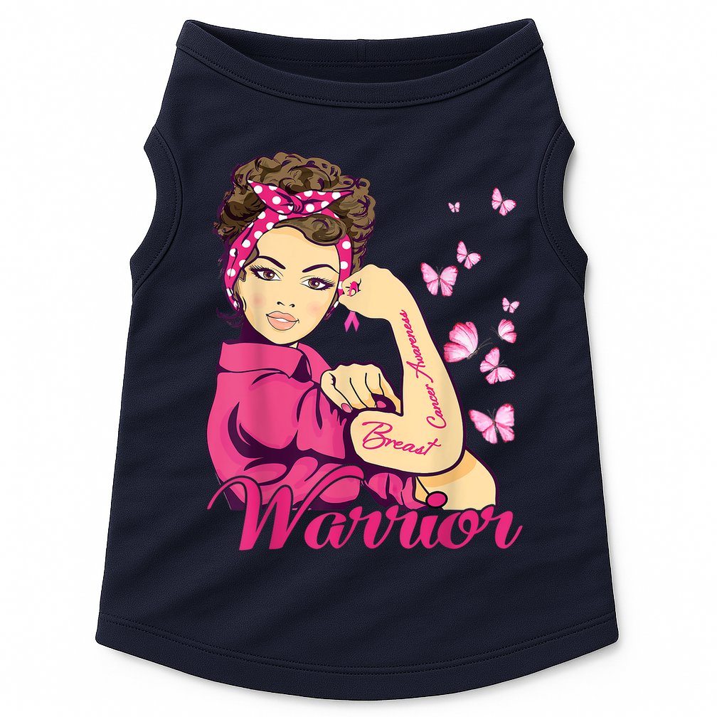 Breast Cancer Warrior Rosie Riveter Pink Ribbon Unbreakable Doggie Tank