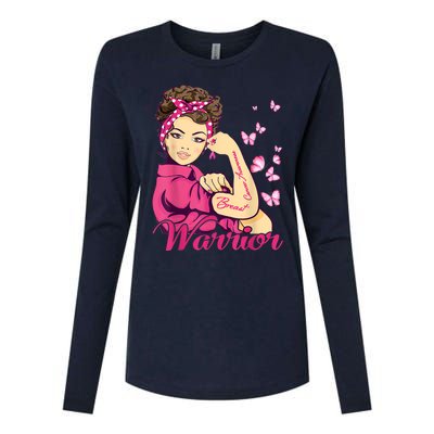 Breast Cancer Warrior Rosie Riveter Pink Ribbon Unbreakable Womens Cotton Relaxed Long Sleeve T-Shirt