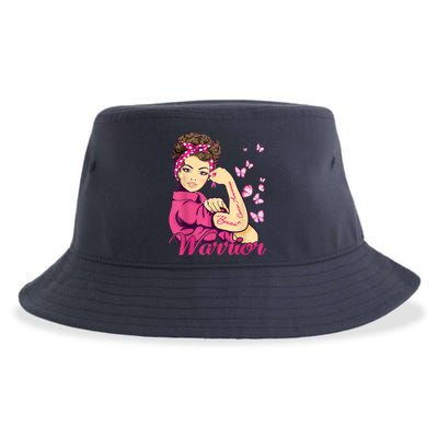 Breast Cancer Warrior Rosie Riveter Pink Ribbon Unbreakable Sustainable Bucket Hat