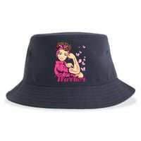 Breast Cancer Warrior Rosie Riveter Pink Ribbon Unbreakable Sustainable Bucket Hat