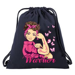 Breast Cancer Warrior Rosie Riveter Pink Ribbon Unbreakable Drawstring Bag