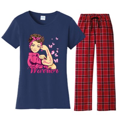 Breast Cancer Warrior Rosie Riveter Pink Ribbon Unbreakable Women's Flannel Pajama Set