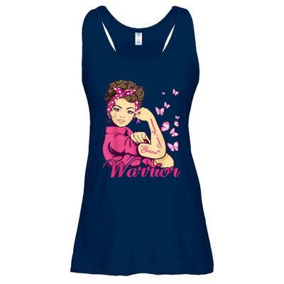 Breast Cancer Warrior Rosie Riveter Pink Ribbon Unbreakable Ladies Essential Flowy Tank