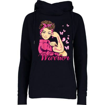 Breast Cancer Warrior Rosie Riveter Pink Ribbon Unbreakable Womens Funnel Neck Pullover Hood